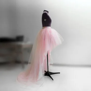 Yüksek Düşük Allık Pembe Düğün Tül Etek Moda Yüksek Bel Kadınlar Uzun Etek Kişiselleştirilmiş Asimetrik balo elbisesi Fermuar Tarzı