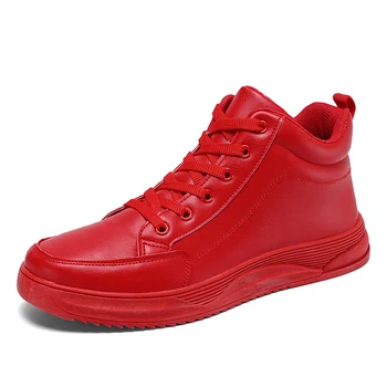 Erkek ayakkabısı pu deri rahat ayakkabılar Soulier Homme Marka Moda Siyah Kırmızı Erkekler Lüks Sneakers Zapatos De Hombre Yüksek Üstleri Ayakkabı