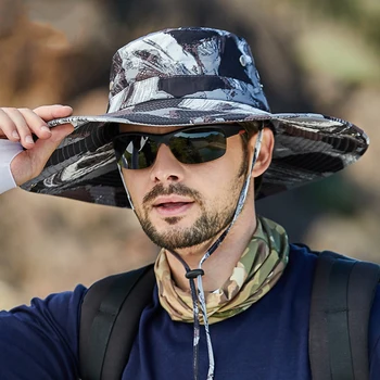 Erkek Açık Havada Kamuflaj Balıkçı Şapka Geniş Ağız Güneş koruma şapkası Su Geçirmez Kamp Kova Şapka Katlanabilir Nefes Kapaklar