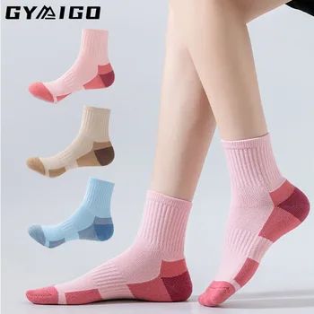 GYMIGO 3 Pairs Kış Kadın spor çoraplar Orta tüp Açık Bisiklet spor çorapları Yumuşak Sıcak Spor Seyahat Havlu Çorap