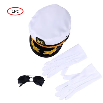 Vintage Kaptan Denizciler Kaptan Tekne Askeri Şapka havacı güneş gözlükleri Bayrak Kaldırma beyaz eldivenler Seti Donanma Kostüm Aksesuarları
