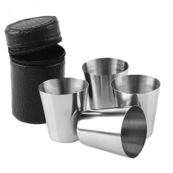 4/6 adet Paslanmaz Çelik Bardak Mini Shot Cam Bira Bardağı Metal Şarap Bardağı kahve bardağı Çay Süt Kupalar Kamp Yürüyüş Taşınabilir Fincan Seti