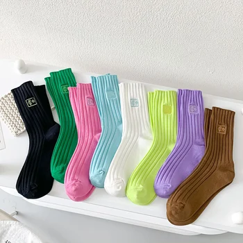 Sıcak tutan çoraplar Kadın Saf Pamuk Kış Kalınlaşmak Katı Renkler Kaburga Gevşek Örgü Günlük Temel Kız Çorap Yüksek Kalite Beyaz Siyah