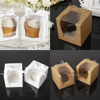 12 adet / takım Vintage Kağıt Kek Cupcake Kutusu Ekmek Kutusu pencere kağıdı Halat ile Doğum Günü Düğün Favor Hediye Mini Kutu Ambalaj