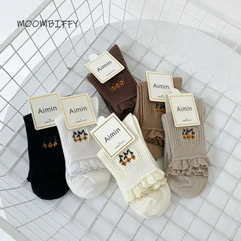 Fırfır Çorap Çiçek Nakış Harajuku Şeker Renk Sevimli Pamuk Çorap Kore Versiyonu Çorap Kadınlar için Bahar ve Yaz