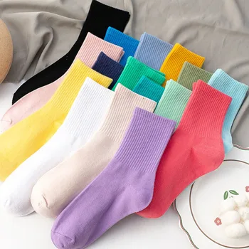 Şeker Renkler Kadın Çorap İlkbahar Yaz Moda Rahat Pamuk Çorap Japon Sevimli Harajuku Kawaii Chaussette