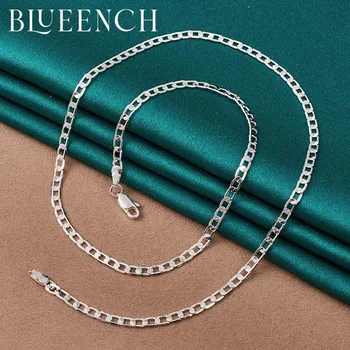 Blueench 925 Ayar Gümüş Damalı Basit Kolye Kadın Erkek Parti Moda Glamour Takı