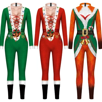 VIP MODA Noel Sahte İki Parçalı Kemer Seksi Sıska Tulum Karnaval Cosplay Kostüm Performans Zentai Yetişkin Fantezi Bodysuit