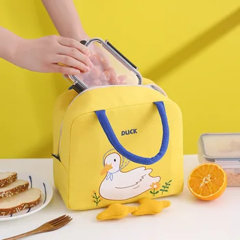 Yeni Öğle Çanta Çocuklar için Yalıtımlı Tazelik Piknik Sıcak Tutmak Yemek Paketleri Basit Komik Sevimli Karikatür Ördek Lunchbox Çanta