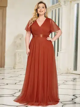 Artı Boyutu Zarif Gece Elbisesi Uzun V boyun Dantel Kollu A-Line Kat Uzunlukta Elbise 2023 Hiç Güzel Basit Balo Kadın Elbise