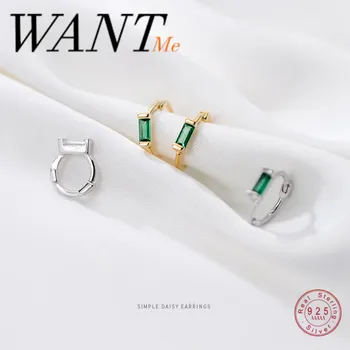 WANTME Kore Minimalizm Geometri Kare Yeşil Beyaz Zirkon Mini Saplama Küpe Moda Kadınlar için Ofis Genç Kulak Takı Hediye