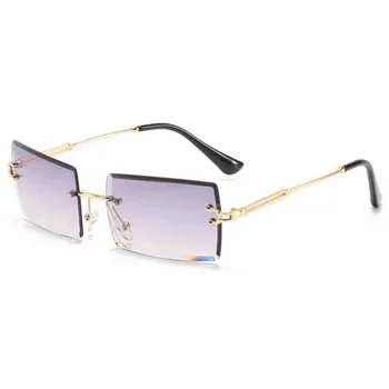 Moda Çerçevesiz Güneş Gözlüğü Kadın Moda Küçük Dikdörtgen güneş gözlüğü Yaz Seyahat Tarzı UV400 Altın Kahverengi Tonları erkekler için