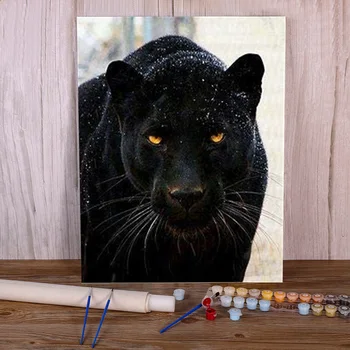 Hayvan Siyah Panter DIY Boyama By Numbers Paketi Akrilik Boyalar 40 * 50 Boyama Tuval Duvar Resimleri Toptan İçin