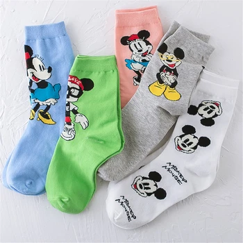 5 Pairs Disney Karikatür Mickey Minnie Mouse Orta Uzunlukta Çorap Kız Çorap Favori Karakter Kadın Çorap