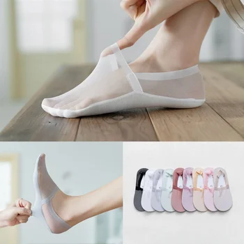 Ince Örgü Yaz Görünmez Çorap Kadın Düz Renk kaymaz Silikon Düşük Kesim Ayak Bileği Tekne Çorap Kadın Dantel No Show Çorap Terlik