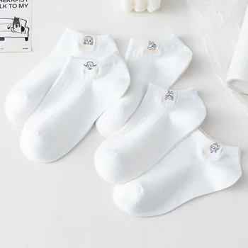 HSS Marka 5 çift / grup kadın Çorap Yaz Ince Beyaz Çorap Sevimli kıyafet etiketi Karikatür Kız Düşük Tüp Çorap calcetines de niña