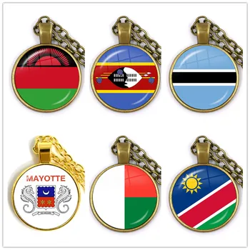Botsvana, Namibya, Svaziland, Madagaskar, Malavi, Mayotte ulusal bayrak Kolye 25mm Cam Cabochon Kolye Kadınlar Kızlar İçin Hediye