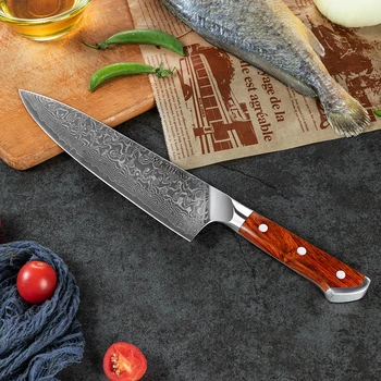8 İnç Mutfak Bıçağı Japon dövme Şam şef bıçağı 67 Katmanlı VG10 Paslanmaz Çelik mutfak bıçağı Katı Abanoz Ahşap Saplı