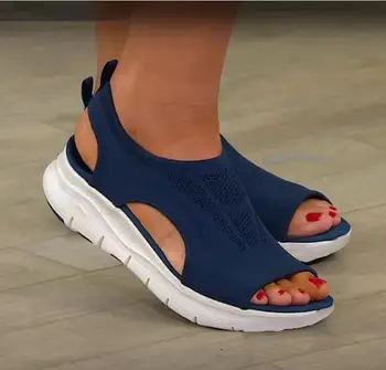 Kadın Yaz Örgü Rahat Sandalet Bayanlar Takozlar Açık Sığ platform ayakkabılar Kadın Slip-On Hafif Konfor Ayakkabı Artı Boyutu