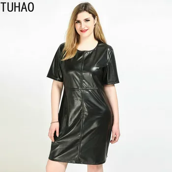 TUHAO Kadın Punk Tarzı Elbiseler Büyük Boy 5XL 6XL 7XL BÜYÜK Kadın Gevşek PU Gece Kulübü Elbise Bahar Artı Boyutu Yaz Bodycon Elbise