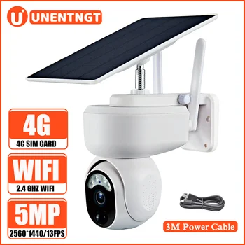 UNENTNGT 5MP 4G SIM Kart Güneş IP Kamera WiFi CCTV Güvenlik Kamera PIR Hareket Algılama Pil Gücü Video Gözetim Kamera