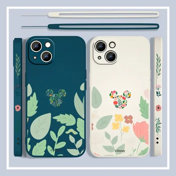 Yapraklar Çiçek Mickey Mouse Sıvı Sol Halat Telefon Kılıfı için iPhone 14 13 12 11 Pro Max mini XS XR X 8 7 6S 6 Artı Funda Kapak