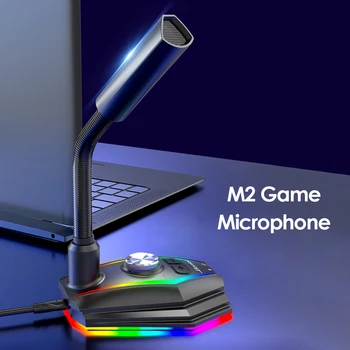 Kablolu Mikrofon USB Stüdyo Oyun 360 Omnidirectionnel PC Bilgisayar için Mikrofon Masaüstü Profesyonel Çift Mikrofon LED