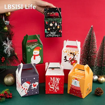 LBSISI Ömrü 6 adet Merry Christmas Kolu Kutusu Apple Şeker Çerez Nugatları Hediye Paketleme Noel Yeni Yıl Partisi Çocuklar Favor Dekor