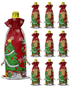 10 adet Şarap Çantaları Noel Gnome Kar Tanesi Şarap Şişesi Kapakları Hediye Şampanya Kılıfı Çuval Bezi Ambalaj Çanta Düğün Parti Dekorasyon