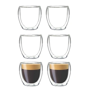 6 Parça espresso fincanı Çift Katmanlı Yalıtımlı espresso fincanı Cam kahve Fincanı