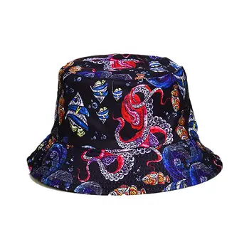 LDSLYJR Pamuk Karikatür Ahtapot Baskı Kova Şapka Balıkçı Şapka Açık Seyahat Şapka güneşlikli kep Şapka Erkekler ve Kadınlar için 349