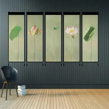 Modern Lotus Tuval Poster Boyama Duvar sanat resmi Çiçek Ahşap Kaydırma Resimleri Ev Dekorasyon Estetik Oturma Odası için