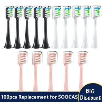 20/50/100 ADET Yedek Fırça Başkanları için SOOCAS X3 / X3U / X5 Sonic Elektrikli Diş Fırçası DuPont Yumuşak Uygun Vakum Kıl Nozulları