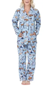 Kadın Pijama Set Hayvan Karikatür Pijama Uzun Kollu + Pantolon 2 Adet Pijama Pazen Pijama Bahar Sonbahar Ev Tekstili Pet Lover