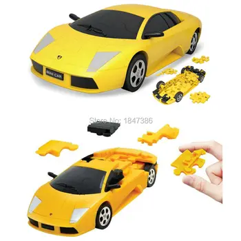 3D BULMACA 64 Parça Araba bulmacalar 1: 32 model seti Yapı Kitleri,Komik Araç KitsToy Eğitici oyuncaklar çocuklar için,kırmızı-Sarı