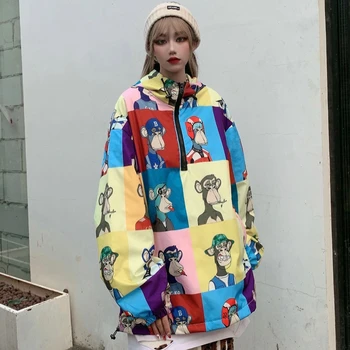 Renkli Anime Kirpi Kapşonlu Ceketler Kadınlar için Moda Trendleri Rahat Giyim Genç Kızlar Büyük Boy Streetwear Kazak Mont