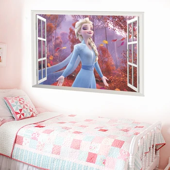 Karikatür dıy dondurulmuş prenses Elsa Anna duvar çıkartmaları kız Çocuk odası arka plan dekorasyon çıkarılabilir çocuk yatak odası posteri çıkartması