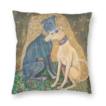 Gustav Klimt Greyhound Köpek Sanat minder örtüsü Kanepe Oturma Odası Whippet Sihthound Köpek Kare Yastık Örtüsü 45x45cm