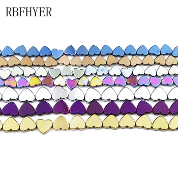 RBFHYER Mor, Mavi, Yeşil, Renkli Şeftali Kalpler 6 / 8mm Hematit Doğal Taş dağınık boncuklar Takı Yapımı İçin DİY bilezik