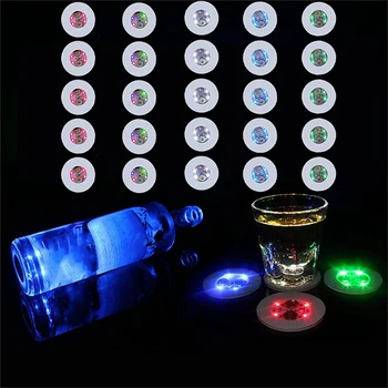 25 Adet LED Coaster Yuvarlak Flaş Kupası Mat Sticker ışıkları şarap likör şişesi, İçecekler Parti, Bar Partisi