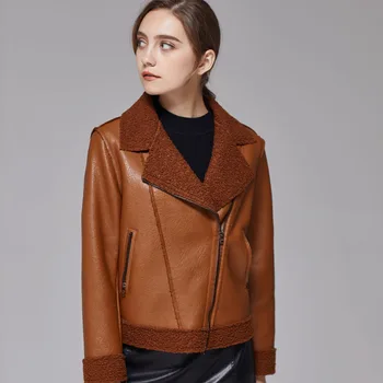 Kadın deri ceketler Kızlar Tasarımcı PU Moda Zip Up Biker Ceket Paltolar Kısa Slim Fit Yaka Kürk Sonbahar ve Kış 2020