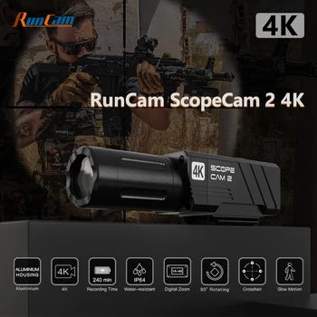 RunCam Kapsam Kamera 2 4 K Airsoft Kamera Dijital Zoom Özelleştirilmiş Crosshairs IP64 Su Geçirmez Paintball APP 1400 mAh 128G Scopecam