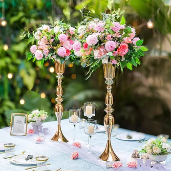 Altın / Gümüş Çiçek Vazolar mumluklar Yol Kurşun Masa Centerpiece Metal Standı Şamdan Düğün Parti Dekor İçin