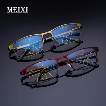 MEİXİ Metal çerçeve çok odaklı gözlük ilerici reçine lens kadın erkek Anti-mavi ışık okuma gözlüğü +1.0 1.5 2.0 2.5 3.0 3.5