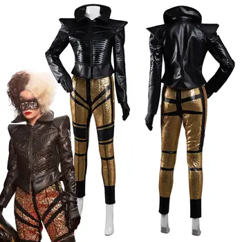 2021 Film Cruella Cosplay Kostüm Ceket Pantolon Kıyafetler Cadılar Bayramı Karnaval Elbise