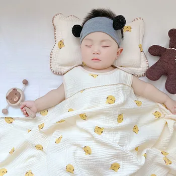 Bebek Battaniyesi 4 Kat Pamuklu Gazlı Bez Dantel Bebek Şal Kundak Yenidoğan Bebek Nefes Havlu Ayı Baskı Yumuşak çocuk battaniyesi