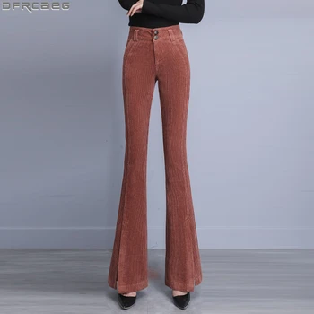 Moda Kore Tarzı Skinny Flare Pantolon Kadın Sonbahar ve Kış Katı Kadife Pantolon Femme Yüksek Bel Bodycon Bayanlar Pantolon
