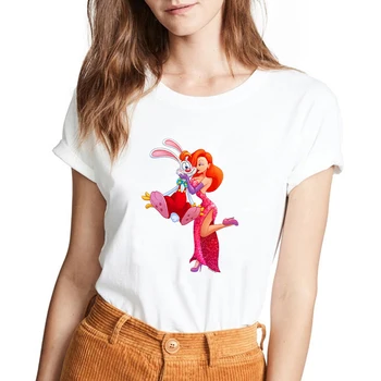 Jessica Tavşan Öpücük Roger Tavşan T Shirt Kadın Harajuku Sevimli Üst Severler Hediye Tshirt yaz giysileri Kadın T-shirt Dropship