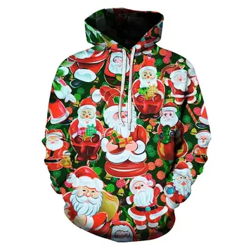 Erkek Yeni Moda Kapşonlu Sonbahar Ve Kış Gevşek Kazak Uzun Kollu Noel 3D Baskılı Streetwear Erkek Hoodie Ceket