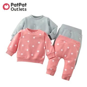 PatPat Tişörtü Çocuklar için 2 adet Erkek Bebek Giysileri Yenidoğan Tüm Polka Dots Uzun kollu Kazak ve Pantolon Seti